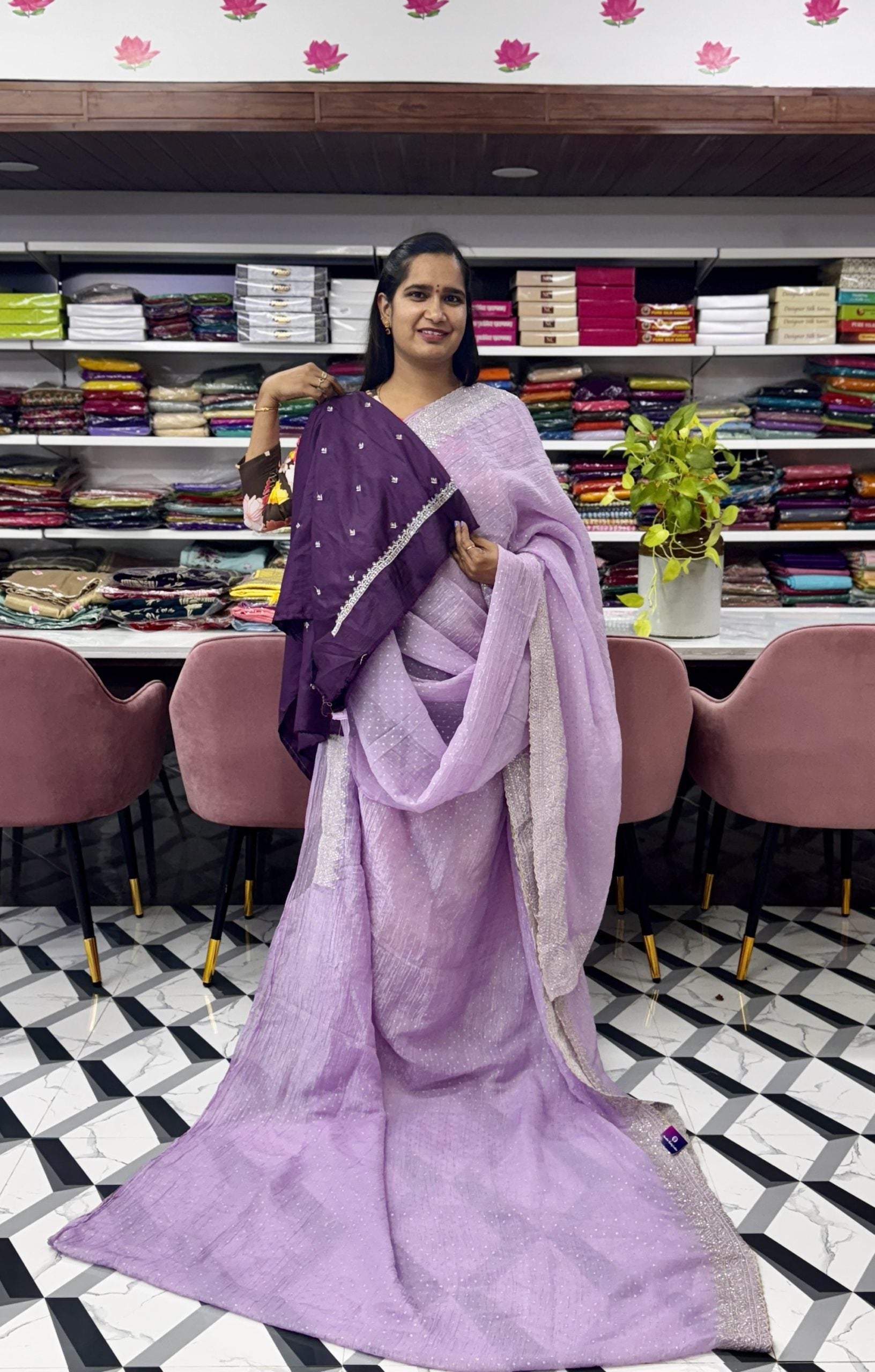 Lavender Fancy Crush Saree
