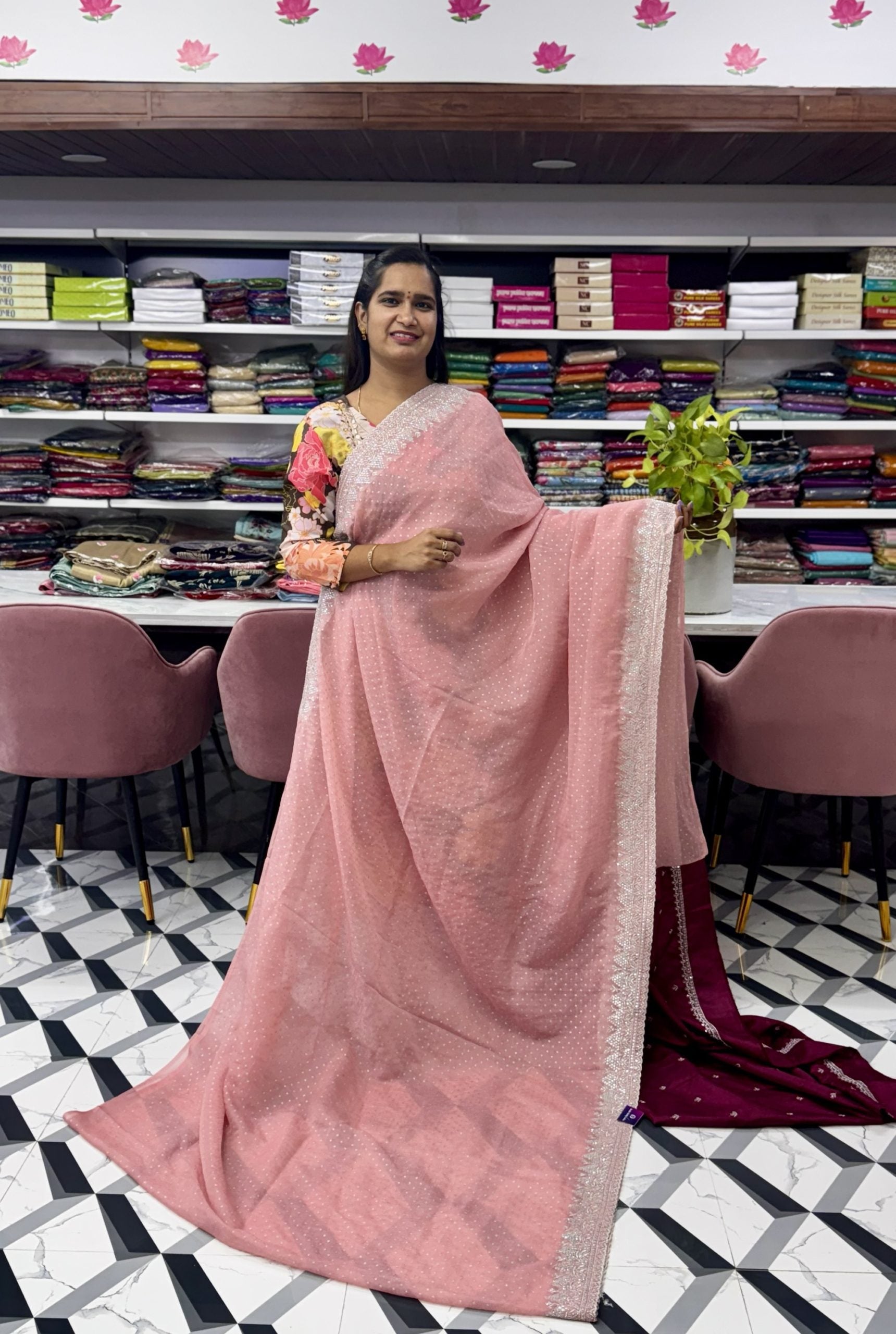 Peach Fancy Crush Saree