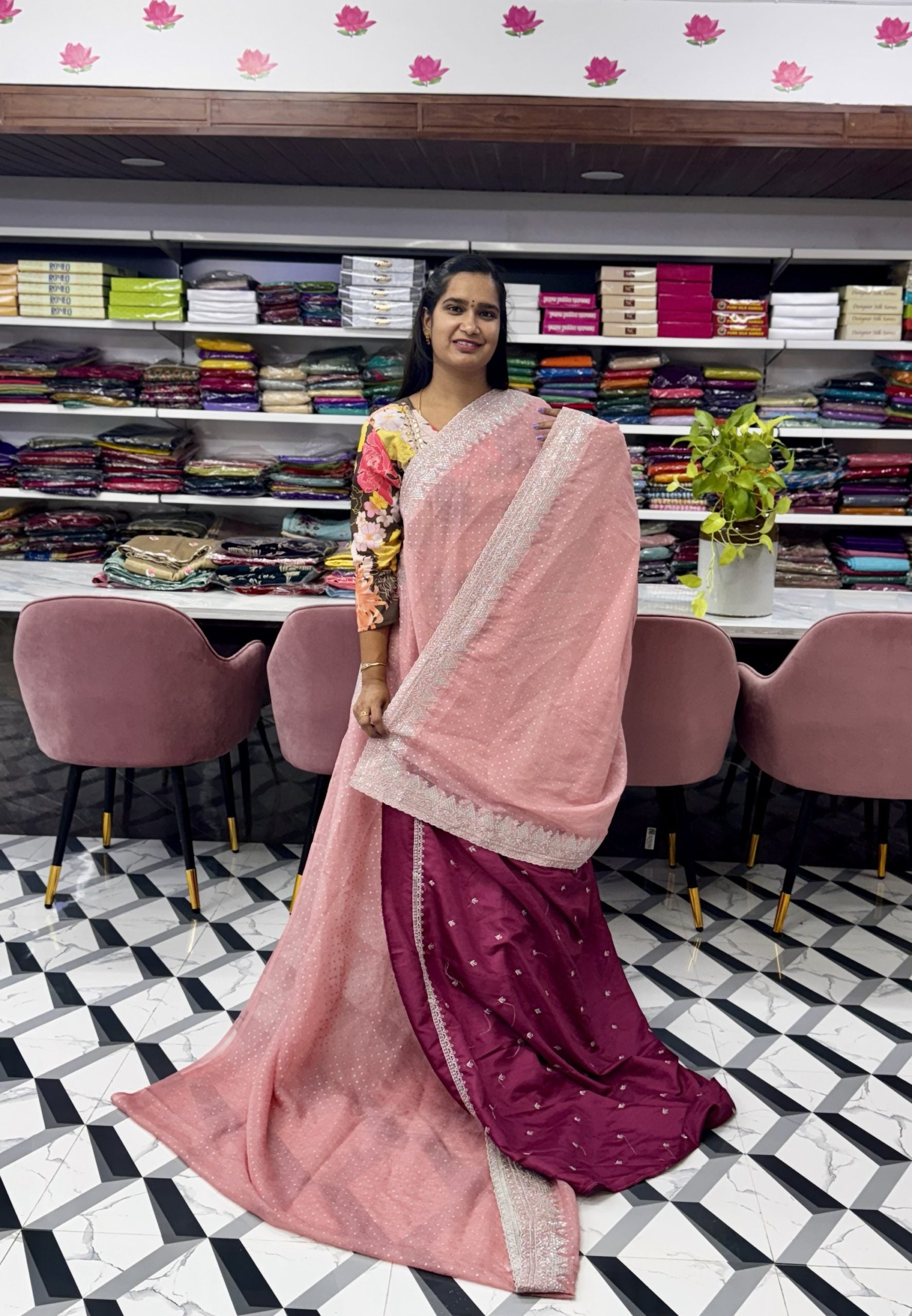 Peach Fancy Crush Saree