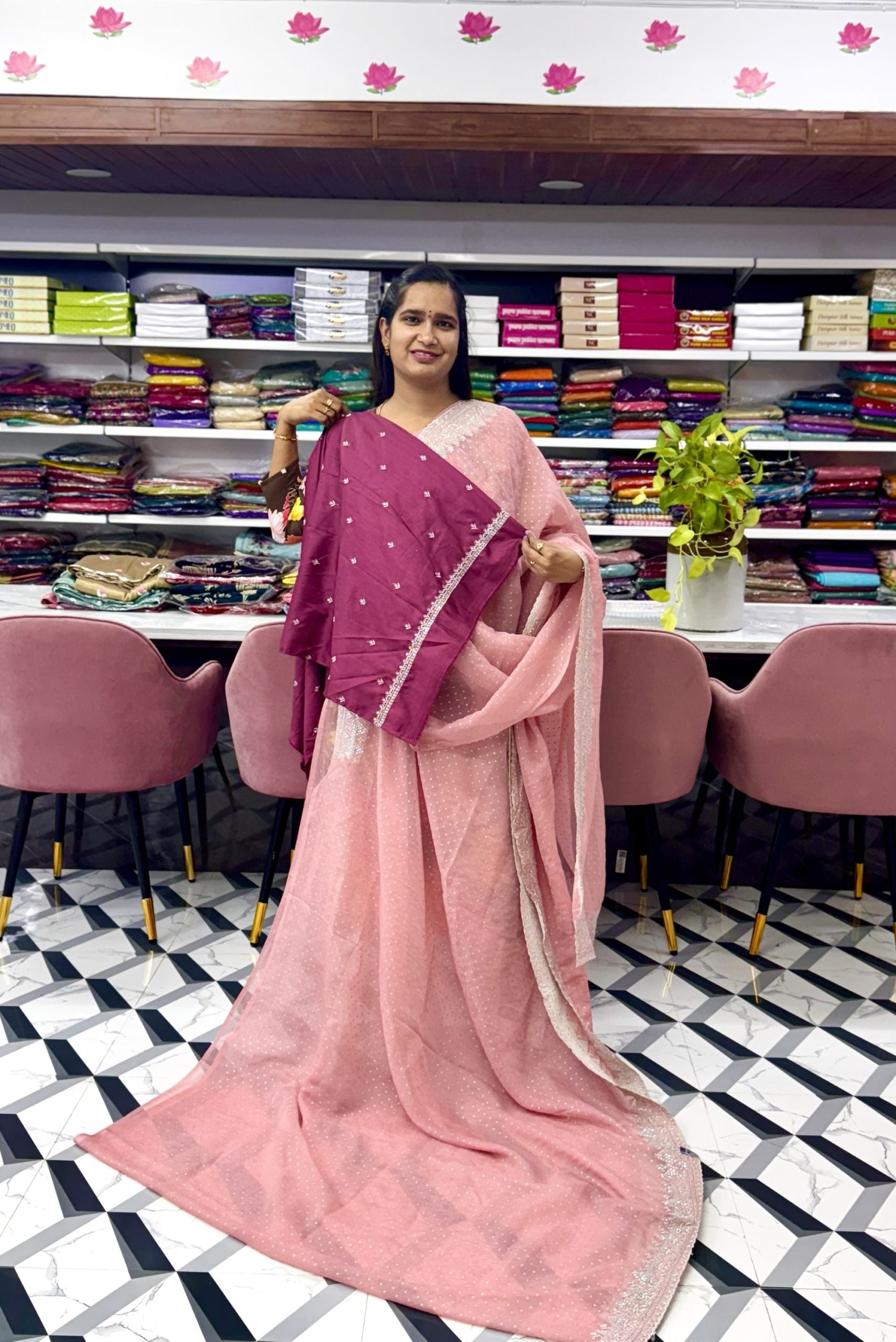 Peach Fancy Crush Saree