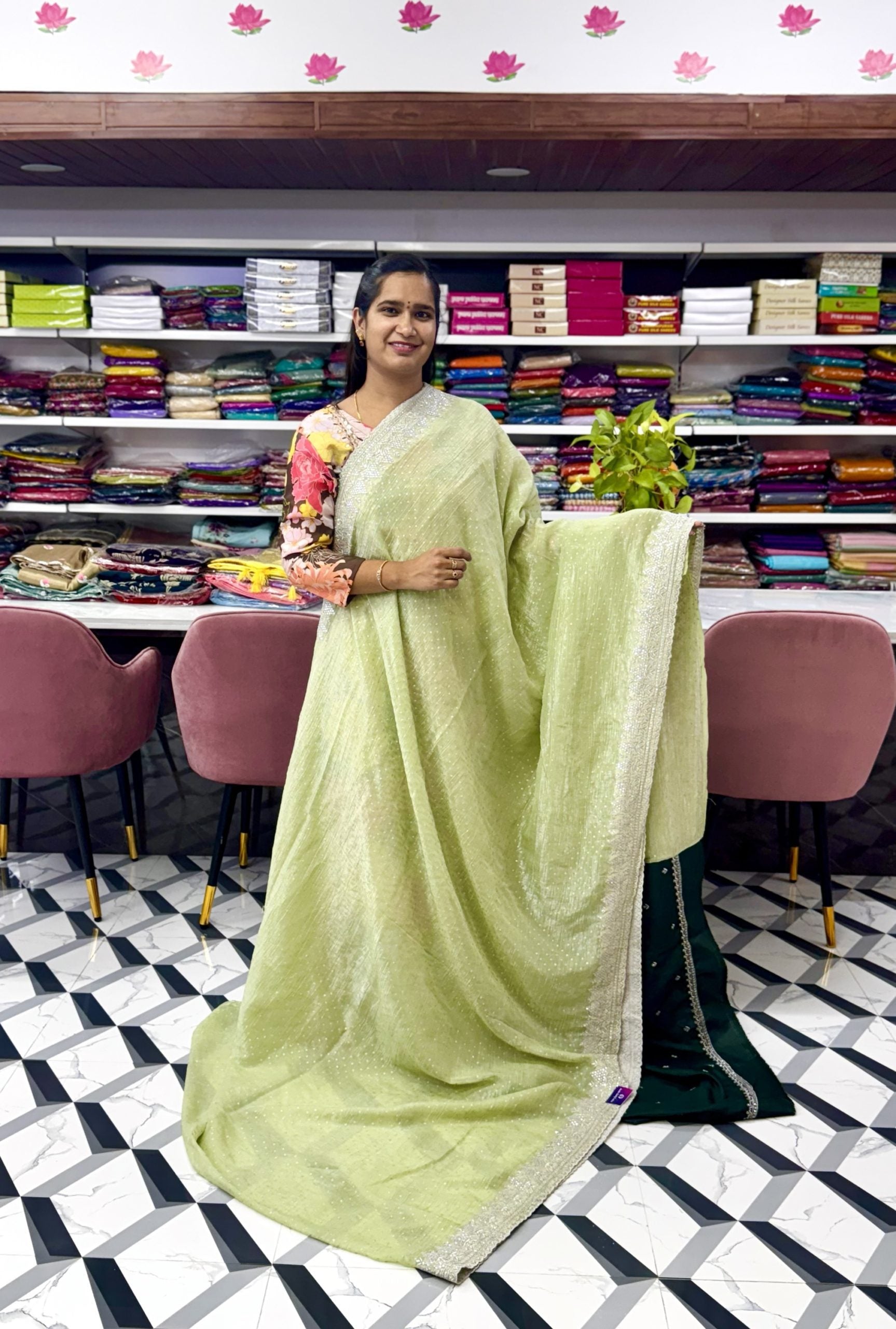 Green Fancy Crush Saree