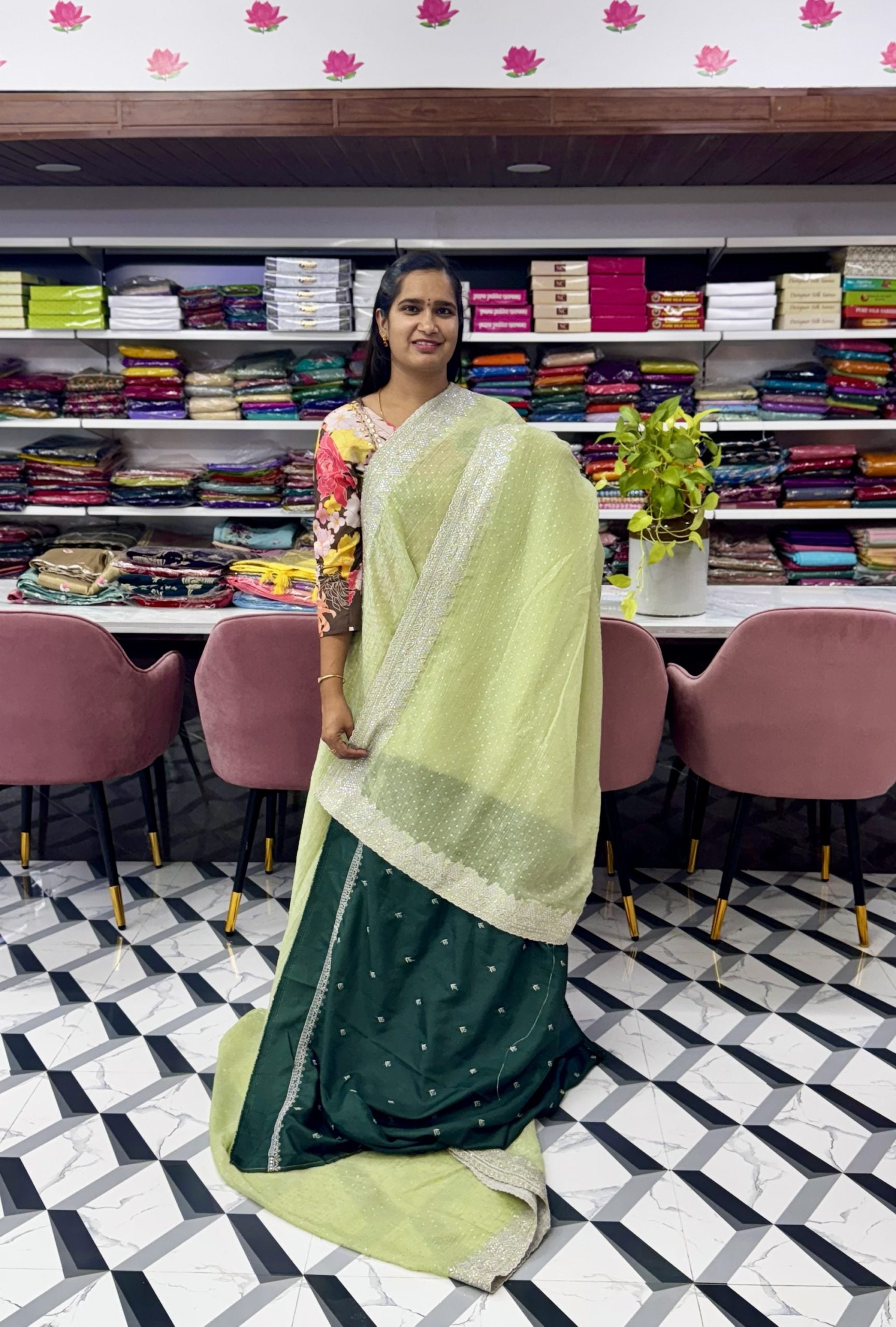 Green Fancy Crush Saree
