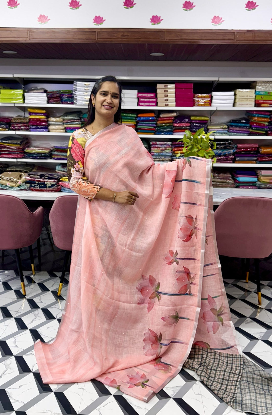 Peach Premium Fancy Kota Saree