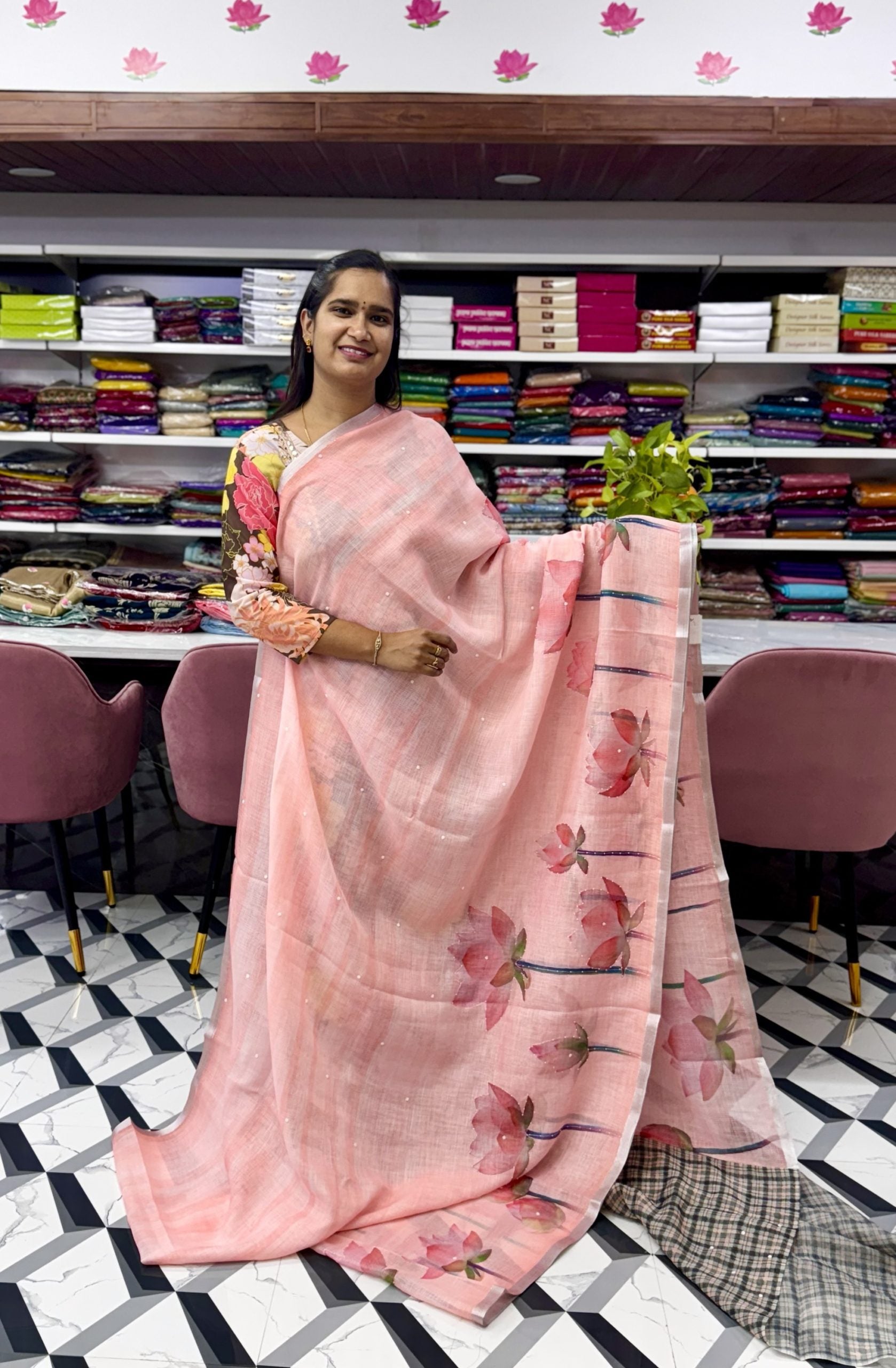 Peach Premium Fancy Kota Saree