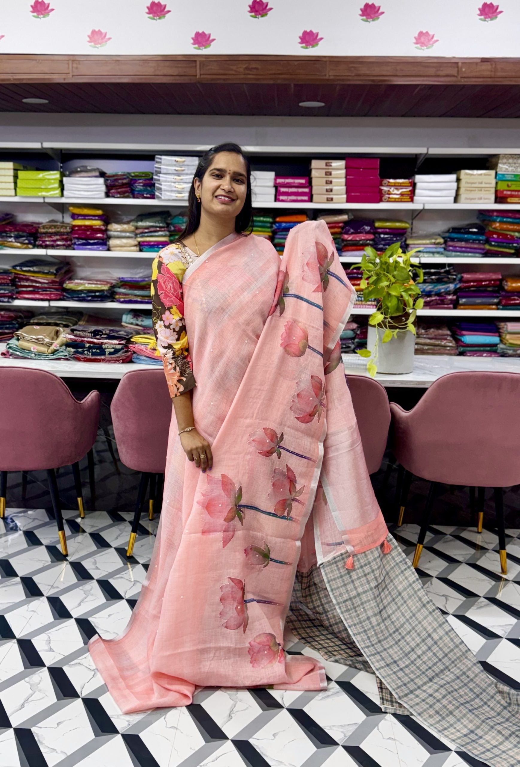Peach Premium Fancy Kota Saree