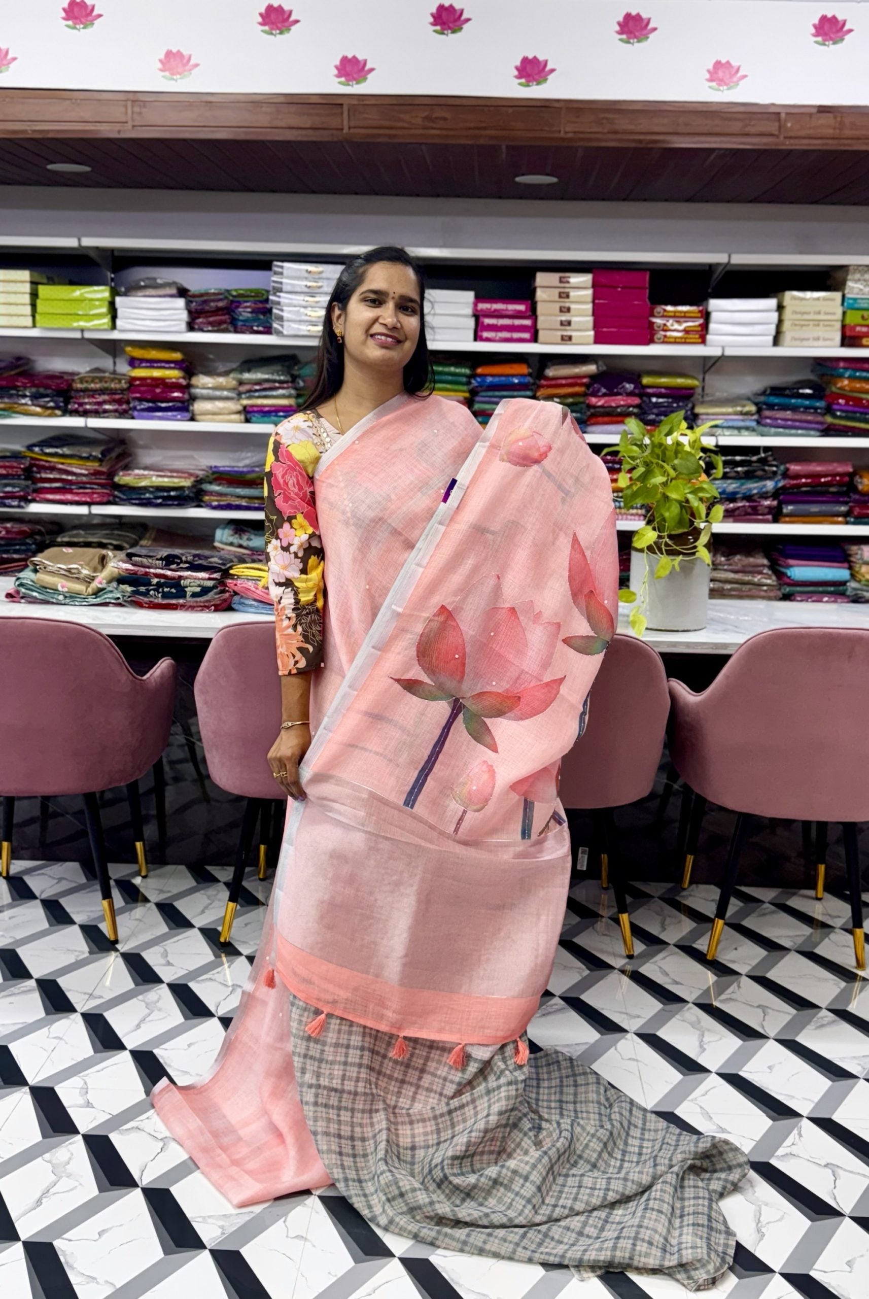 Peach Premium Fancy Kota Saree