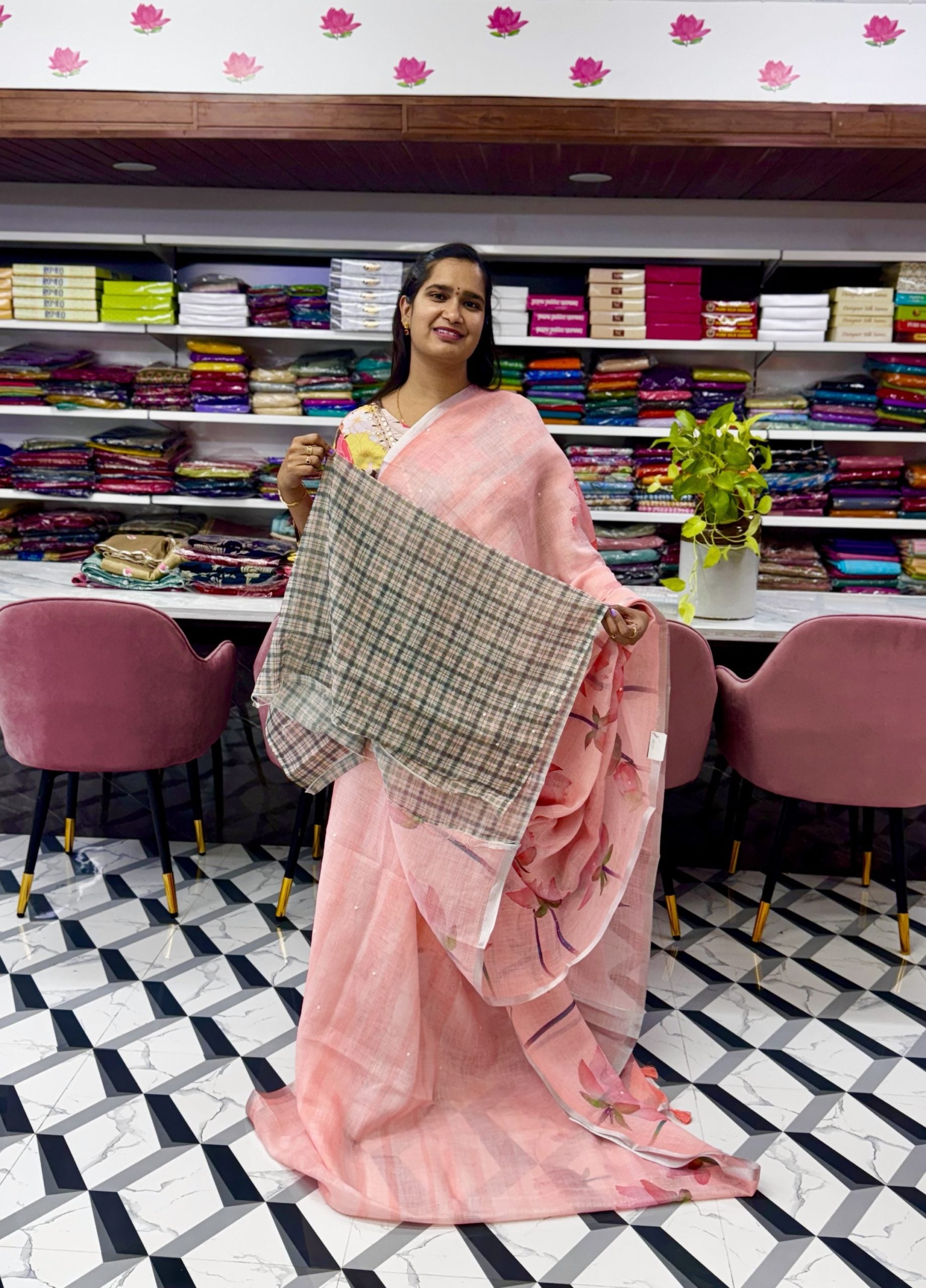 Peach Premium Fancy Kota Saree