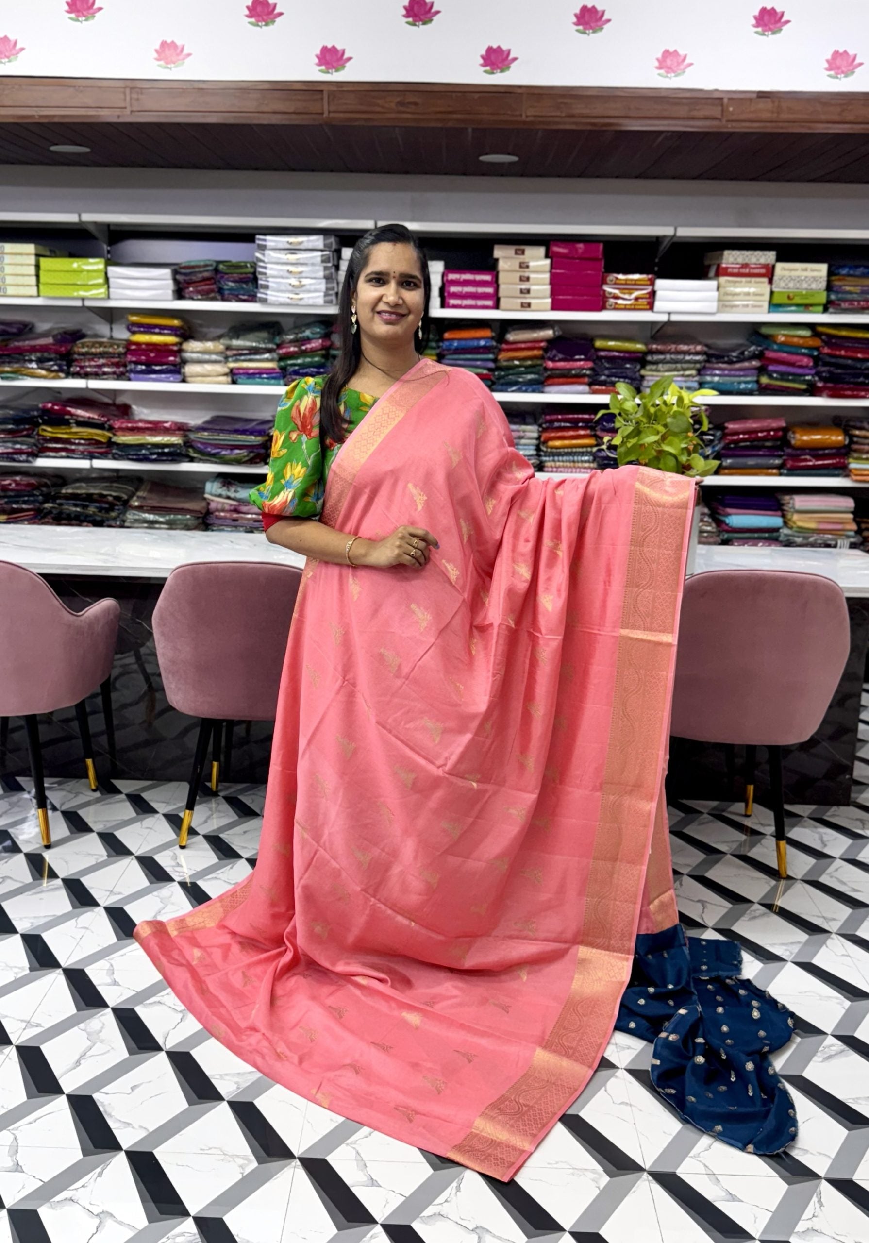 Peach Soft Tussar Saree