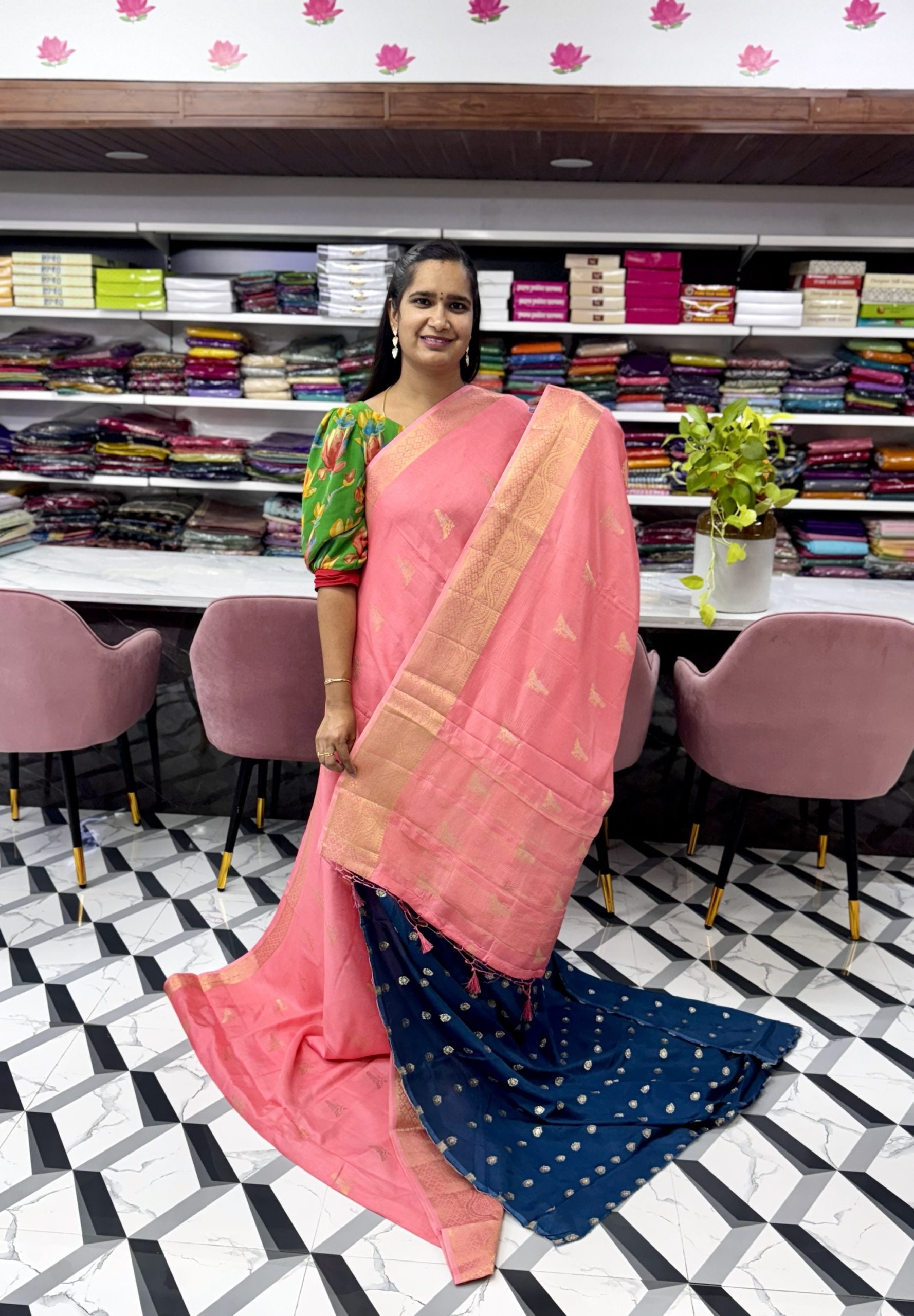 Peach Soft Tussar Saree