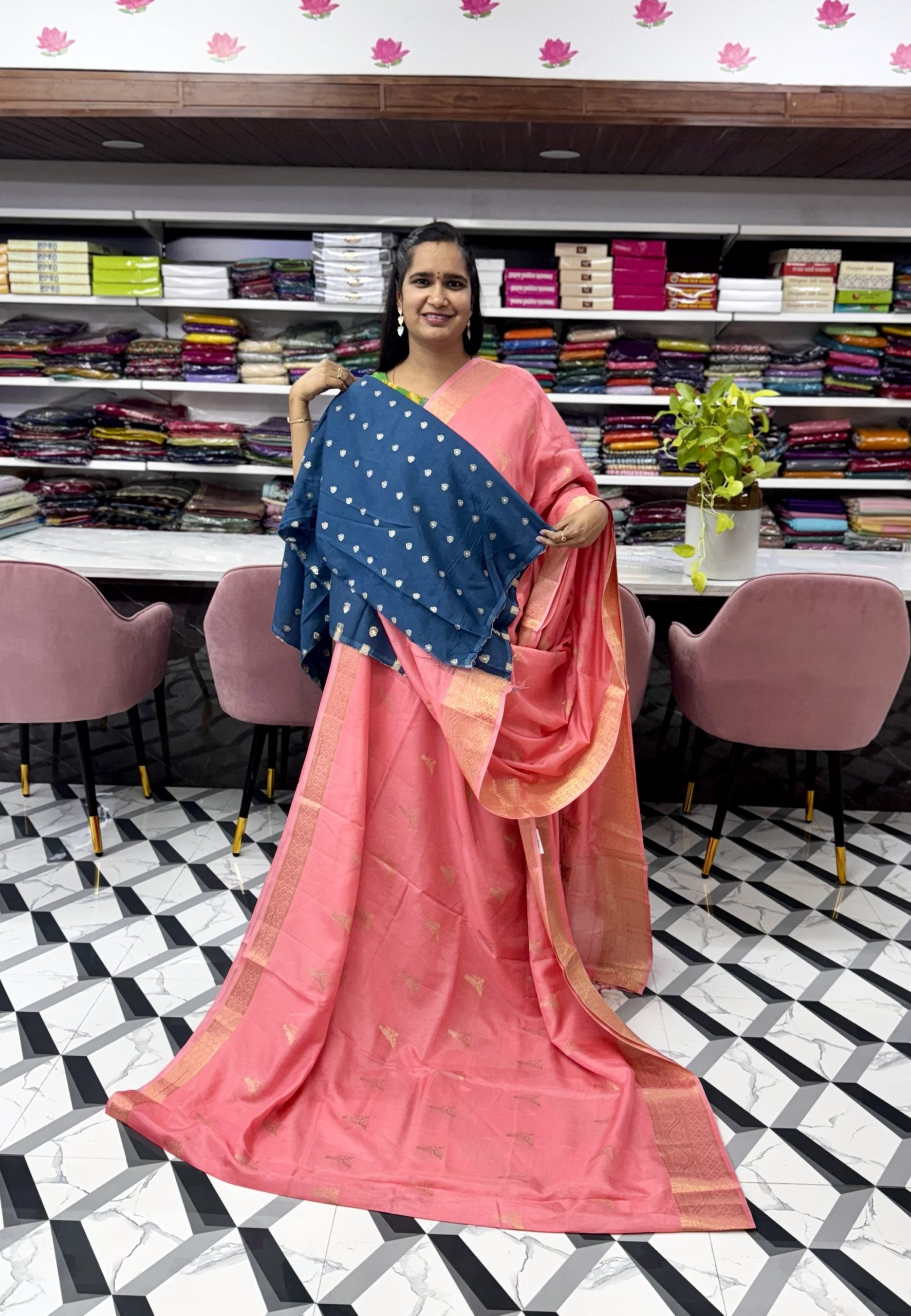 Peach Soft Tussar Saree