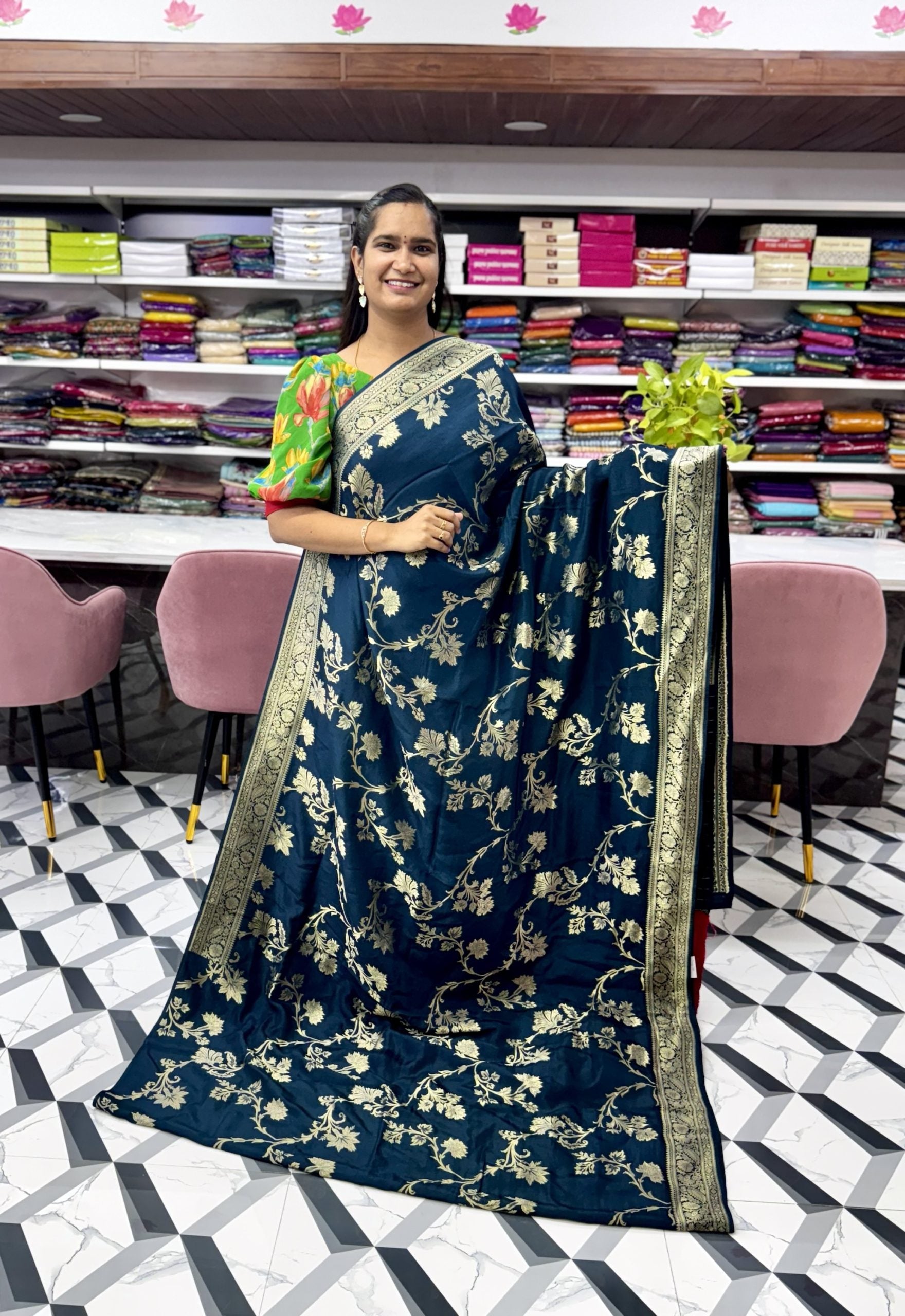 Teal Blue Banarasi Munga Silk Saree