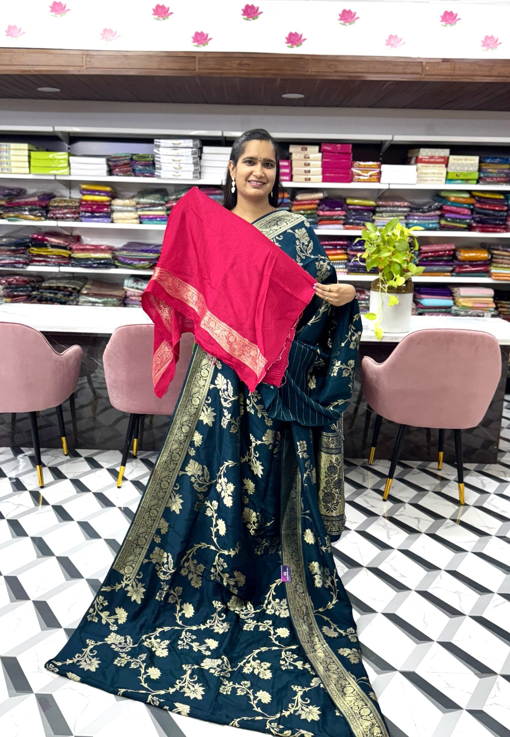 Teal Blue Banarasi Munga Silk Saree