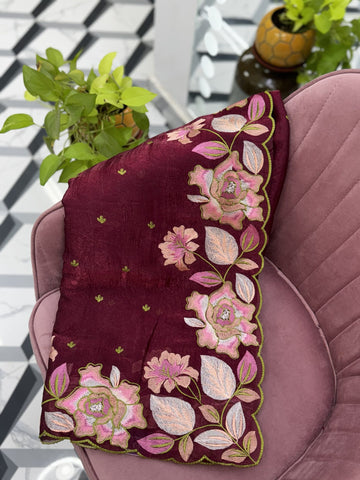 Maroon Crush Glass Tissue Saree
