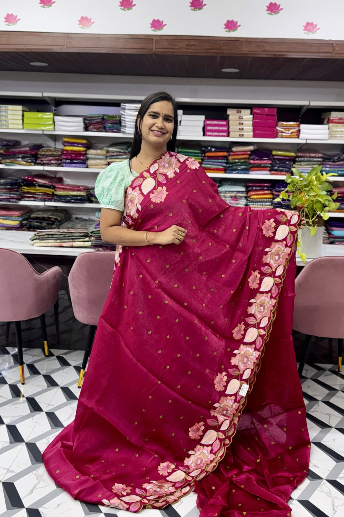 Pink Crush Glass Tissue Saree