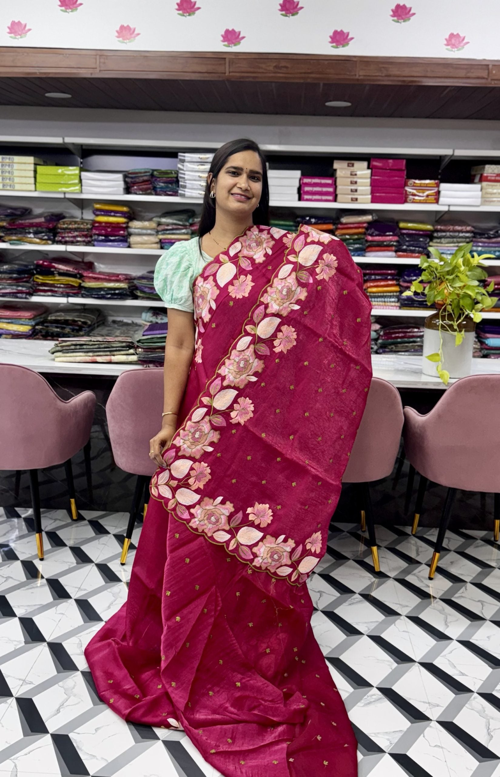 Pink Crush Glass Tissue Saree