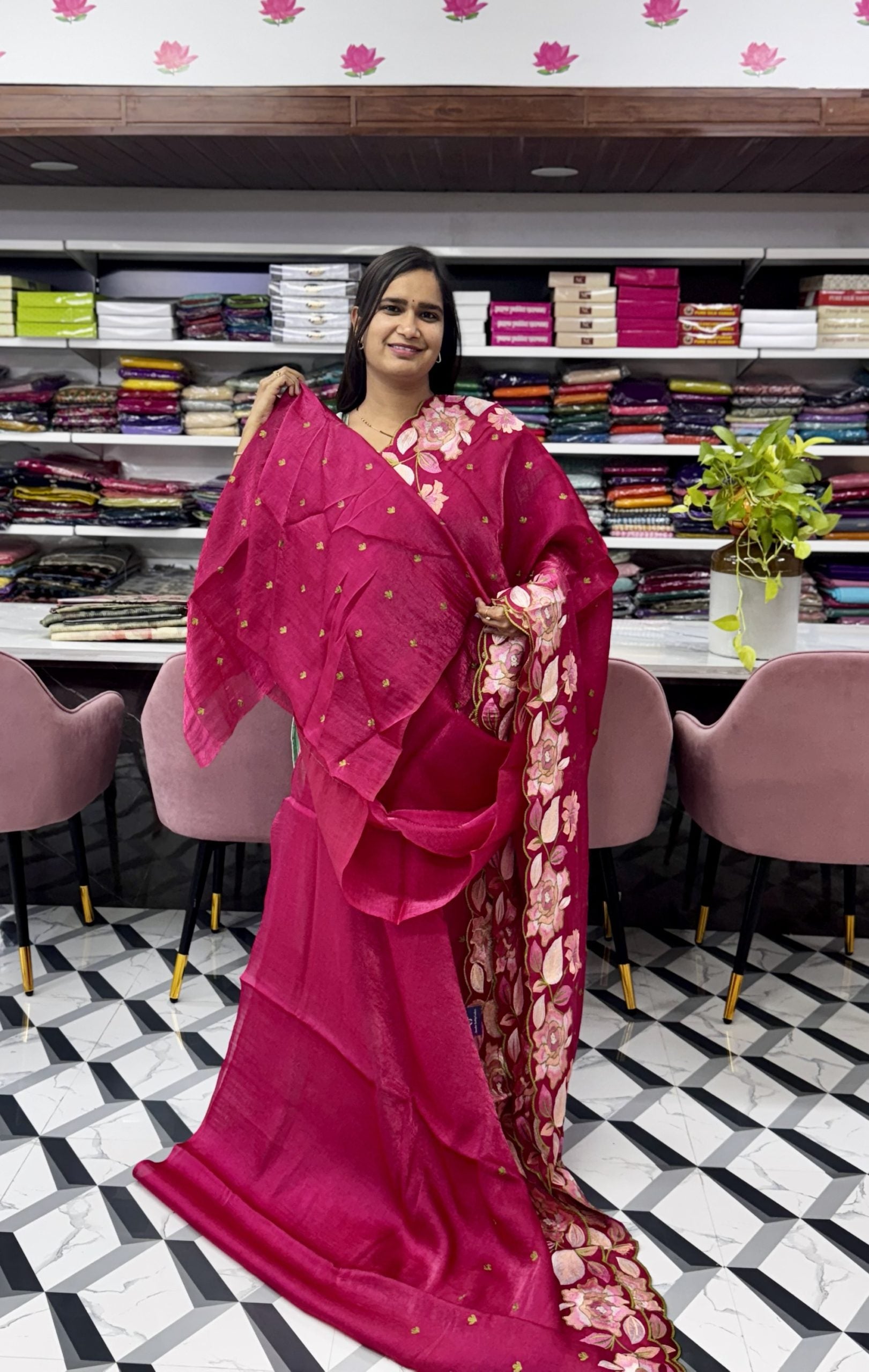 Pink Crush Glass Tissue Saree