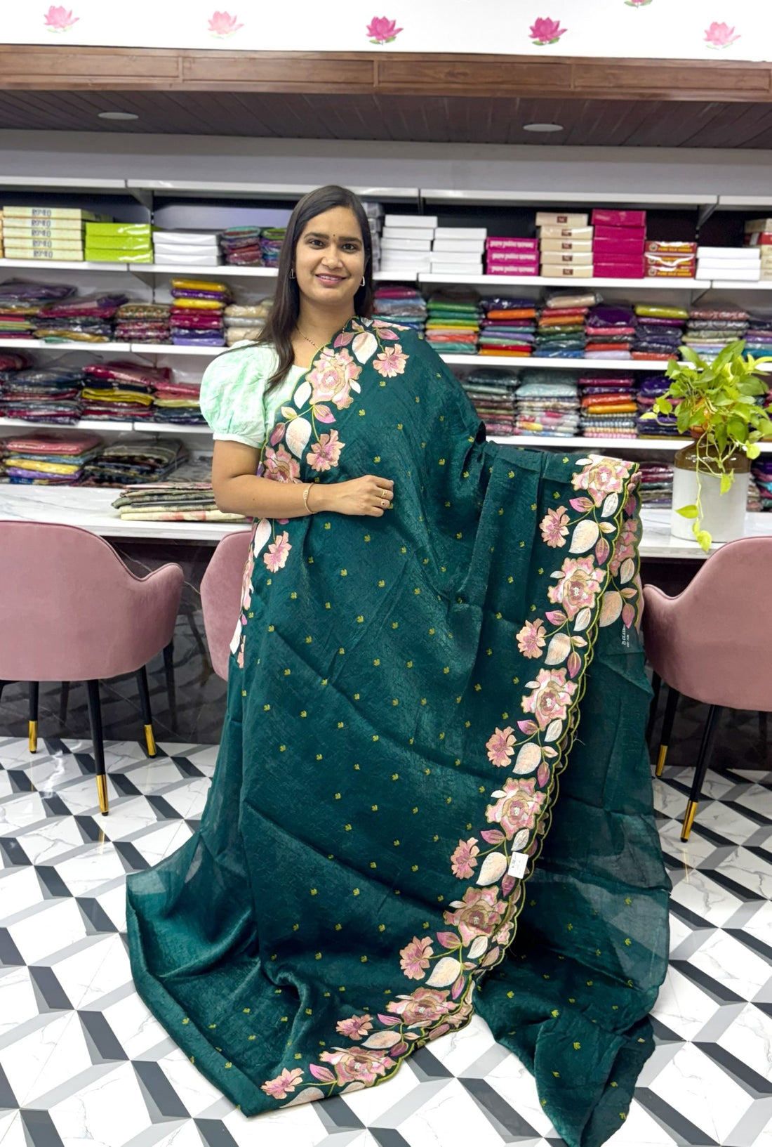 Green Crush Glass Tissue Saree