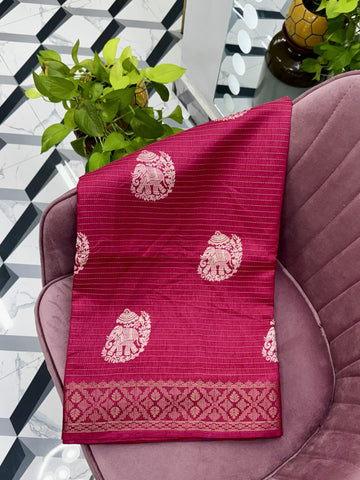 Dark Pink Elephant Dola Silk Saree