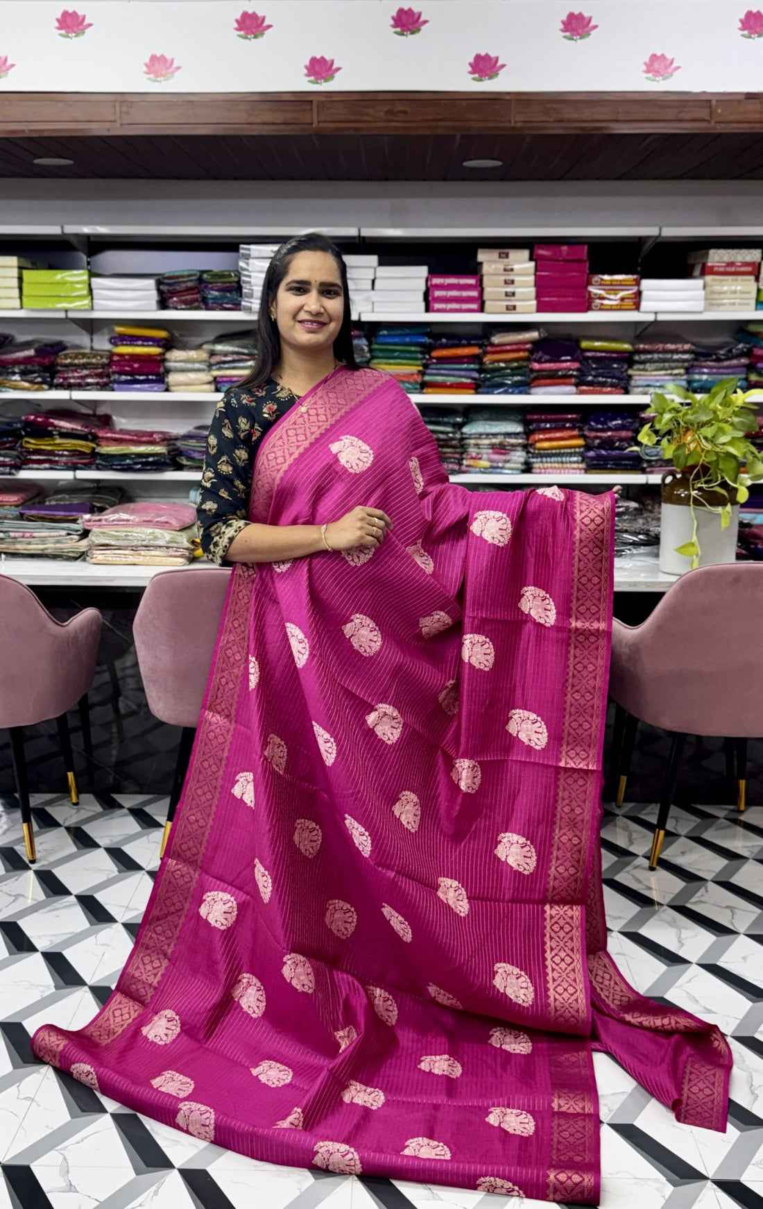 Pink Elephant Dola Silk Saree