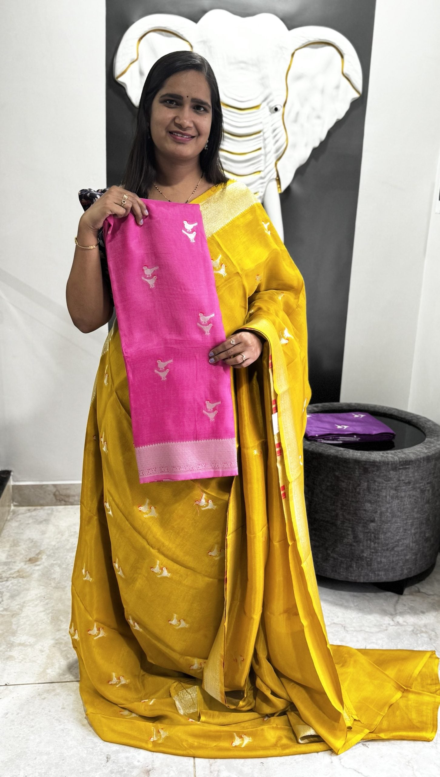 Pink Premium Organza Saree