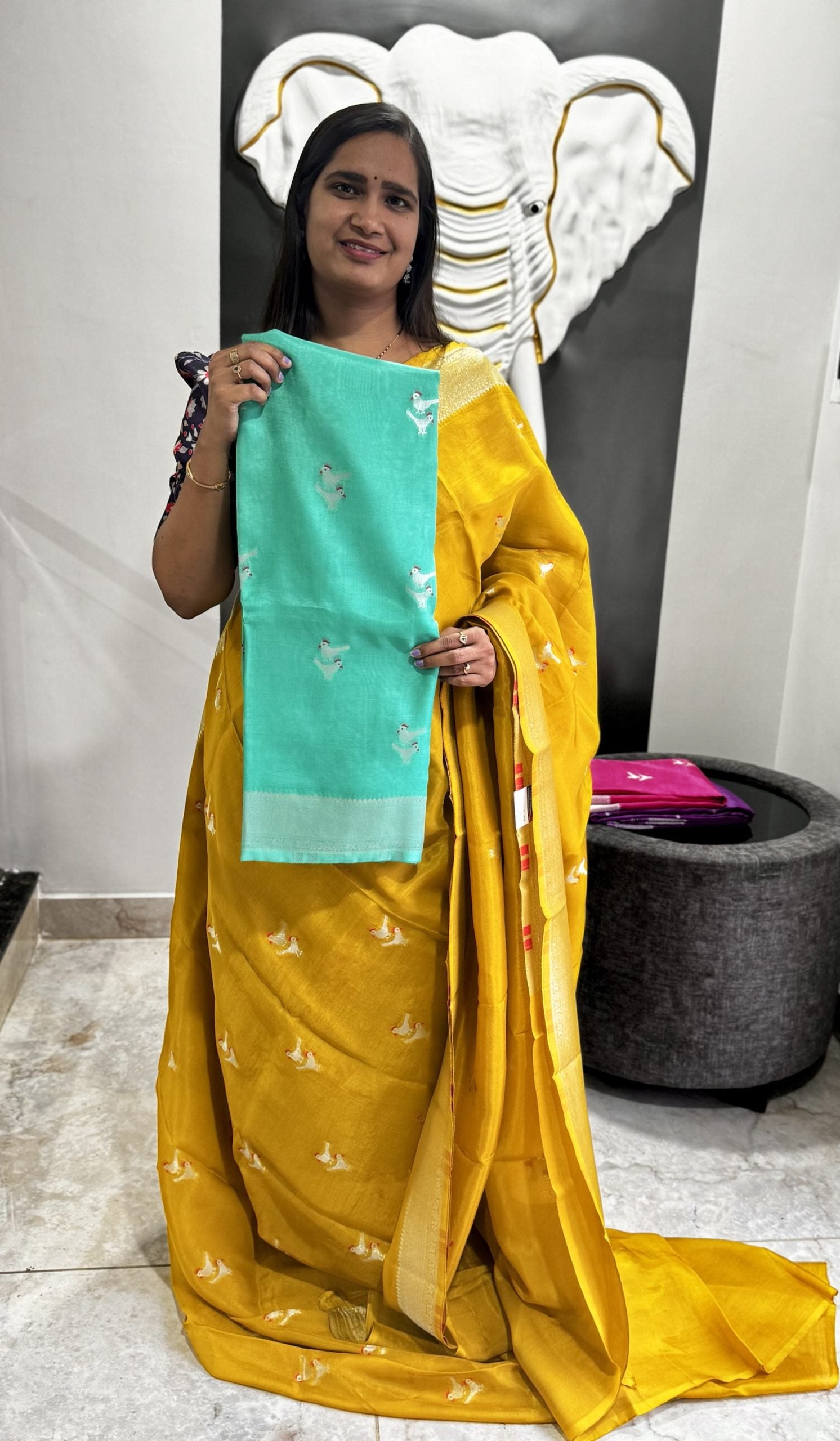 Sea green Premium Organza Saree