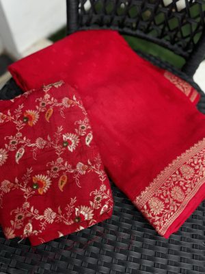 Red Semi Crepe Silk Saree