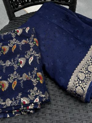 Navy Blue Semi Crepe Silk Saree