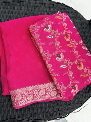 Pink Semi Crepe Silk Saree
