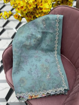 Sea blue Crush Tissue Saree