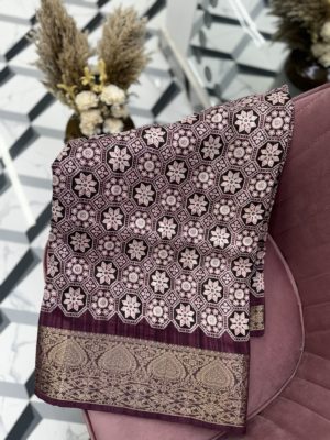 Dark Magenta Ajrakh Printed Saree