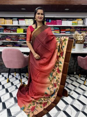 Brick Red Fancy Tussar Saree