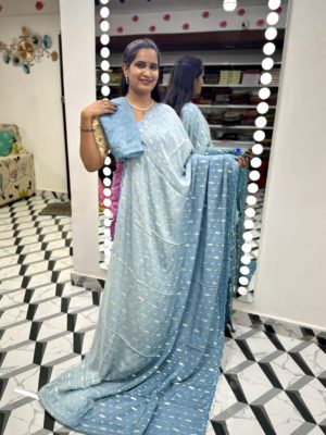 Dual Shaded Mirror Work Saree