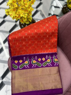 Orange Pure Handloom Ikkat Patola Saree