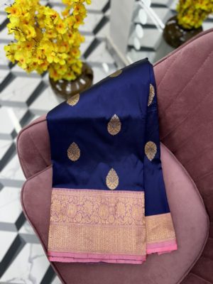 Navy Blue Pure Katan Banaras Saree
