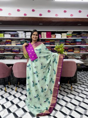 Seagreen and Purple Mysore Silk Saree