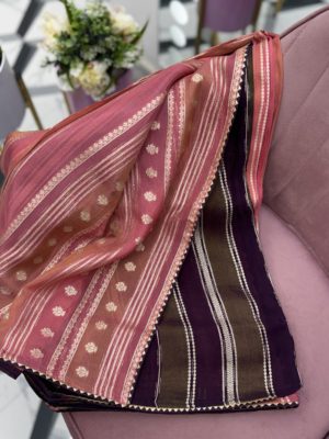 Peach Premium Organza Saree