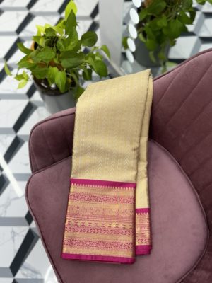 Cream and Pink Fancy Pattu Saree