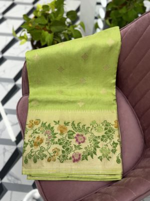 Pista Green Munga Tussar Saree