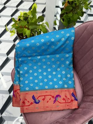 Sky Blue Semi Pythani Saree