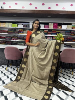 Grey Munga Silk Saree