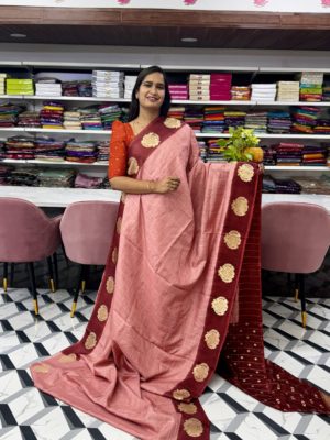 Peach Munga Silk Saree