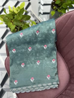 Turquoise blue Tussar Crush Saree