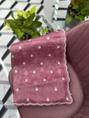 Peach Tussar Crush Saree