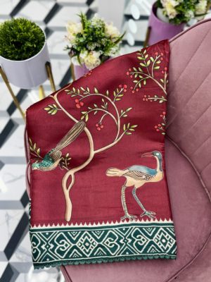 Maroon Soft Tussar Saree with Digital Print