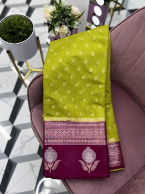 Parrot Green Fancy Banaras Saree