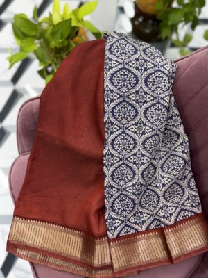 Navy Blue Maheswari Silk Saree