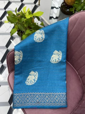 Sky Blue Elephant Dola Silk Saree