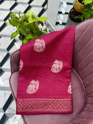 Dark Pink Elephant Dola Silk Saree