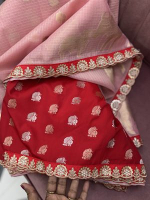 Premium Pink Kota Saree With Maggam Work Border