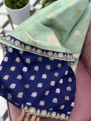 Premium Seagreen Kota Saree with Maggam Work Border